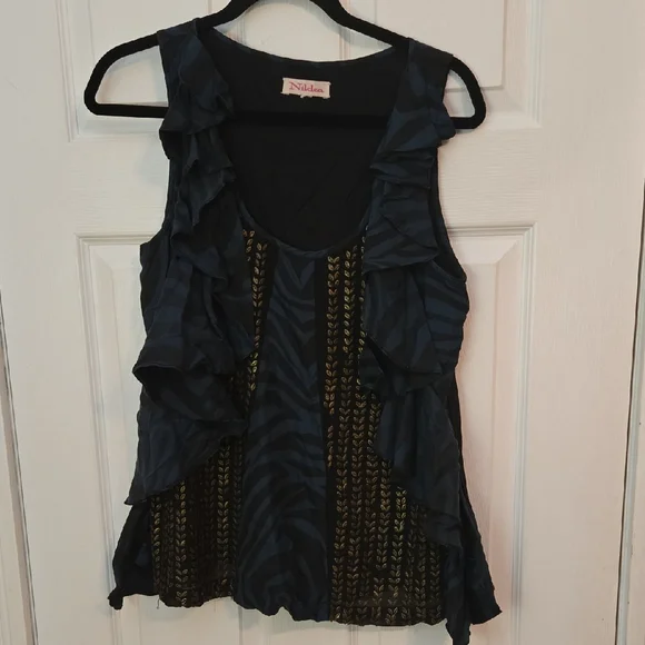 Black and Gold Ruffle Top - Picture 1 of 6